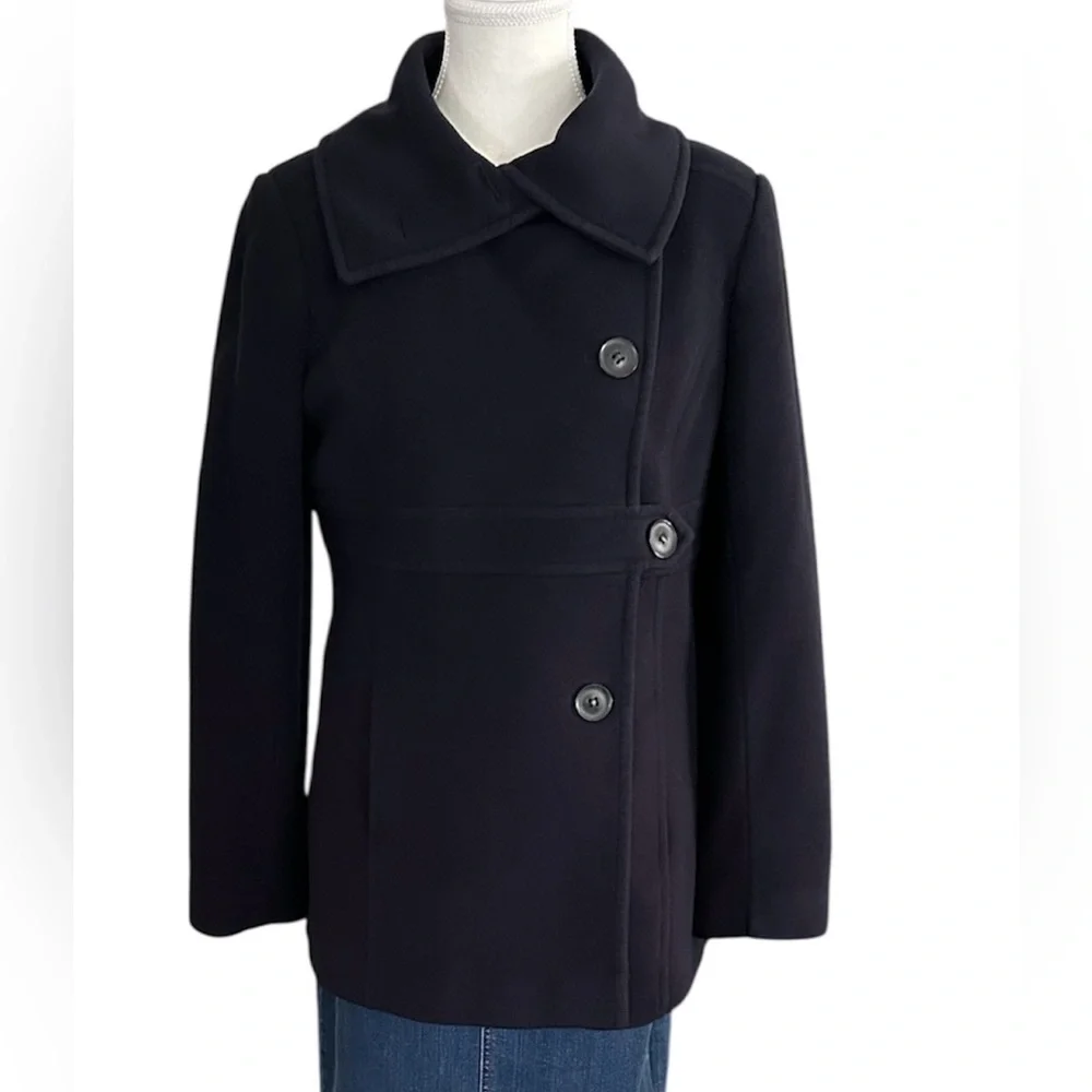 DKNY Vintage Prussian (Navy) Blue Wool Nylon Cashmere Fully Lined Peacoat Size 8